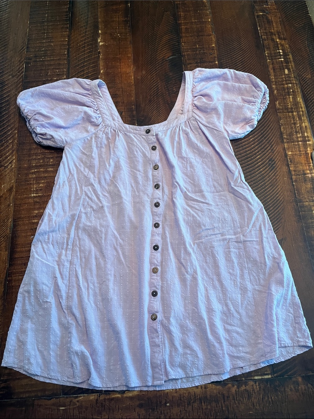 Lilac Puff-Sleeve Mini Dress with Front Buttons